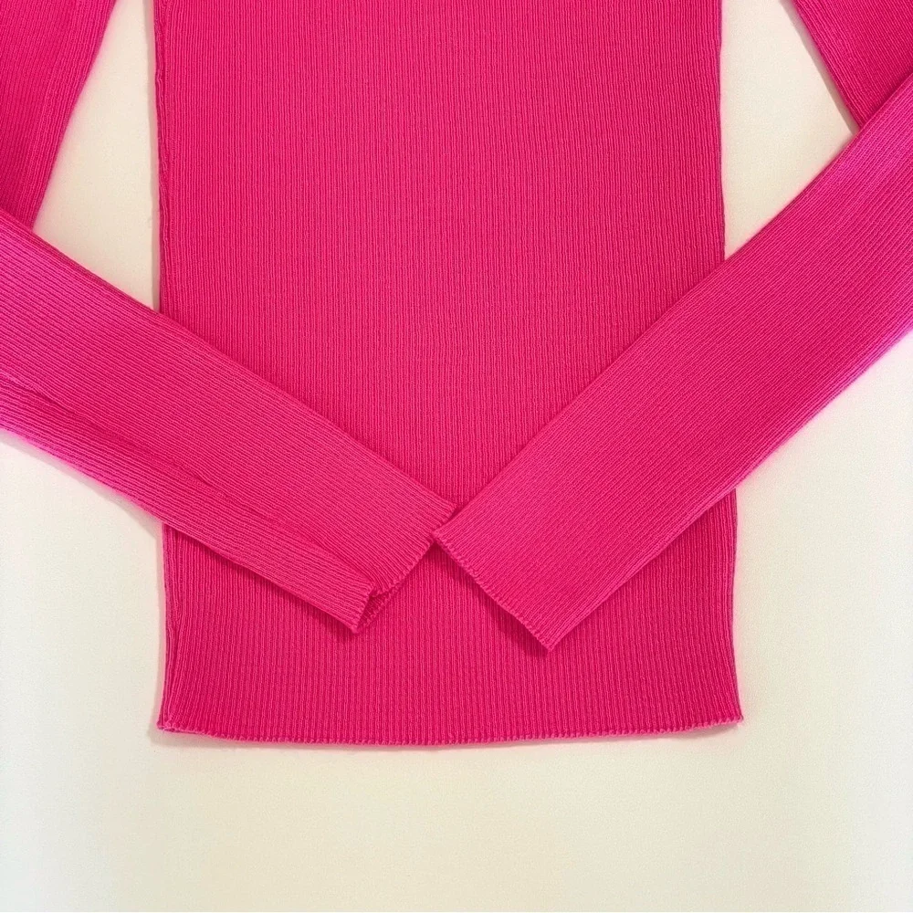 Maje Malangou Ribbed Knit Turtleneck Jumper Fluro Pink Small - Medium